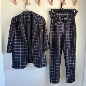 Fashion Nova Navy Plaid Pant Suit Set